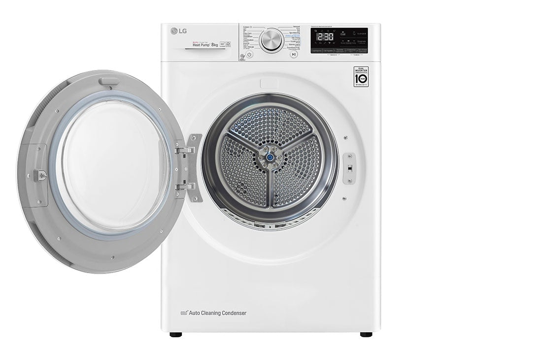 LG - Warmtepompdroger 8kg A+++ WiFi EcoHybrid AutoClean AntiKreuk GlassDoor