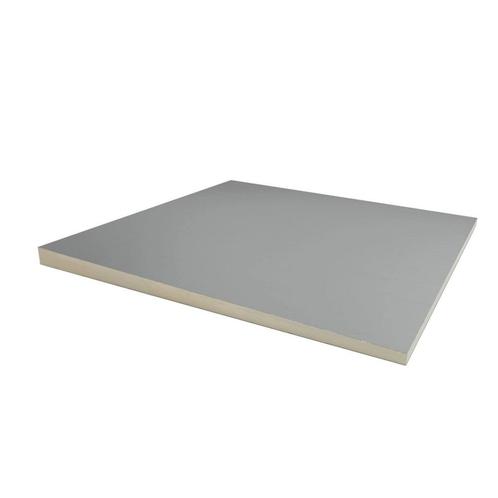 PIR afschot 2-zijdig aluminium 1200x1200x100/110mm Rd:4.75 (=1,44m²): PIR isolatieplaat met afmetingen 1200x1200x100/110mm, Rd-waarde van 4.75, dekking van 1,44 m².