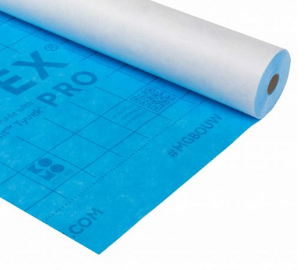 Polytex Pro Plus met kleefstrook 1.5x50m1 (=75 m²): Damp-open folie van Polytex, Pro Plus met kleefstrook, afmetingen 1.5x50m1, geschikt voor een oppervlakte van 75 m².