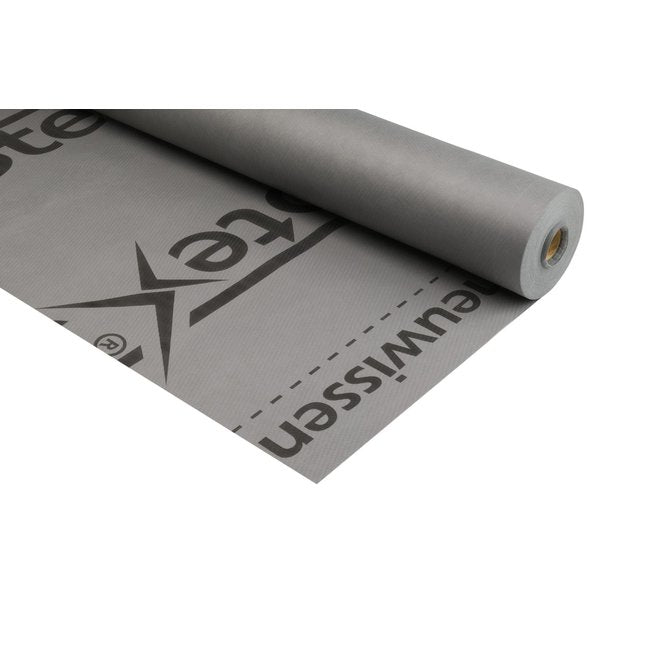 Miotex damp-open folie 1.5x50m1 (=75 m²): Damp-open folie genaamd Miotex, afmetingen 1.5x50m, dekking van 75 m².