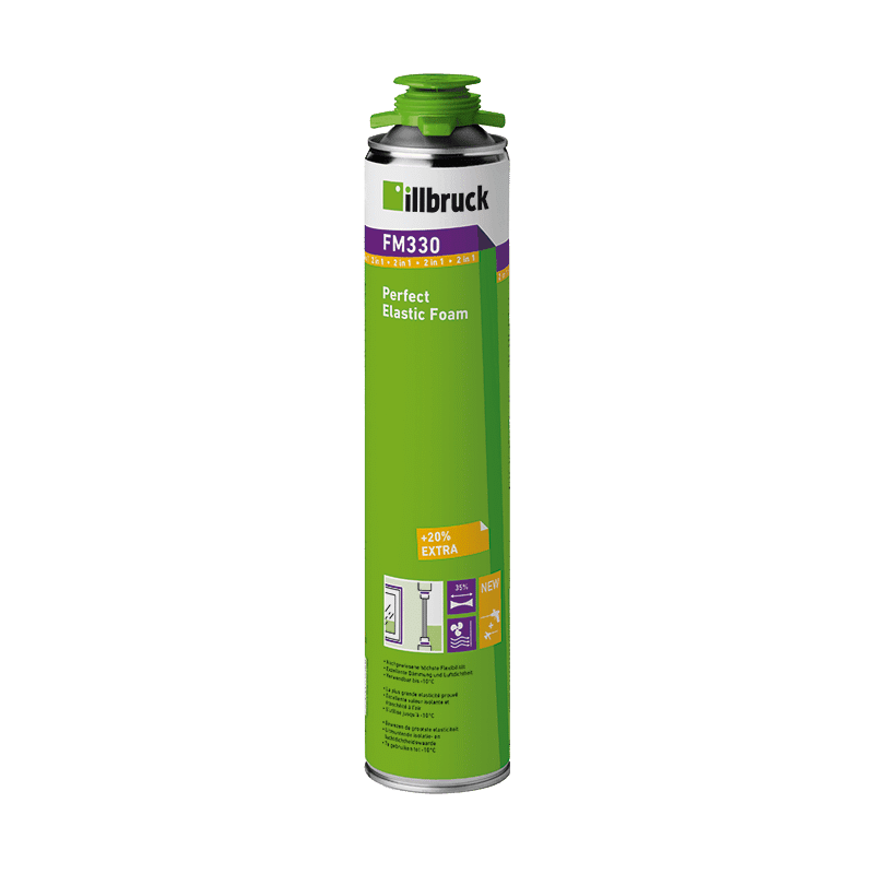 Flexibele Pur FM330 Illbruck 880ml: Hoogwaardige flexibele purschuim van Illbruck, geschikt voor diverse isolatie- en afdichtingstoepassingen.