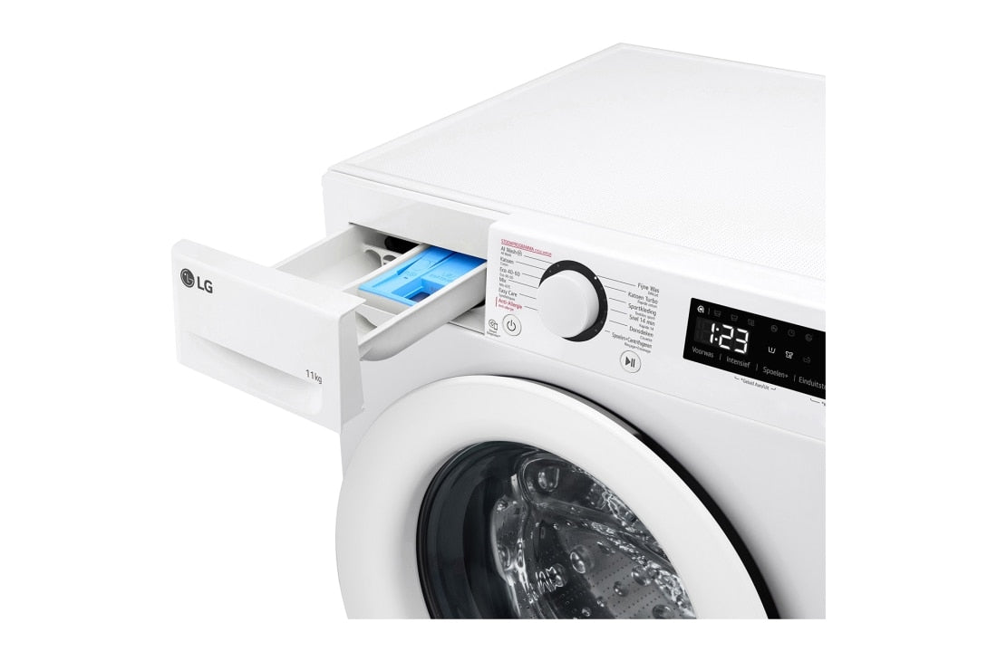 LG - Wasautomaat 11kg A-10% 1400trn CottonTurbo Steam White door